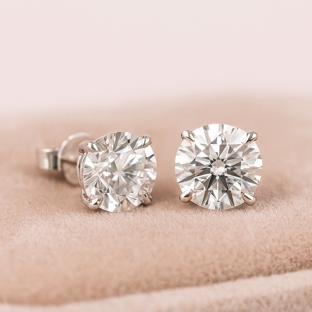Moissanite Stud Earrings 4cttw 2ct Each or Rhodium over Sterling Silver